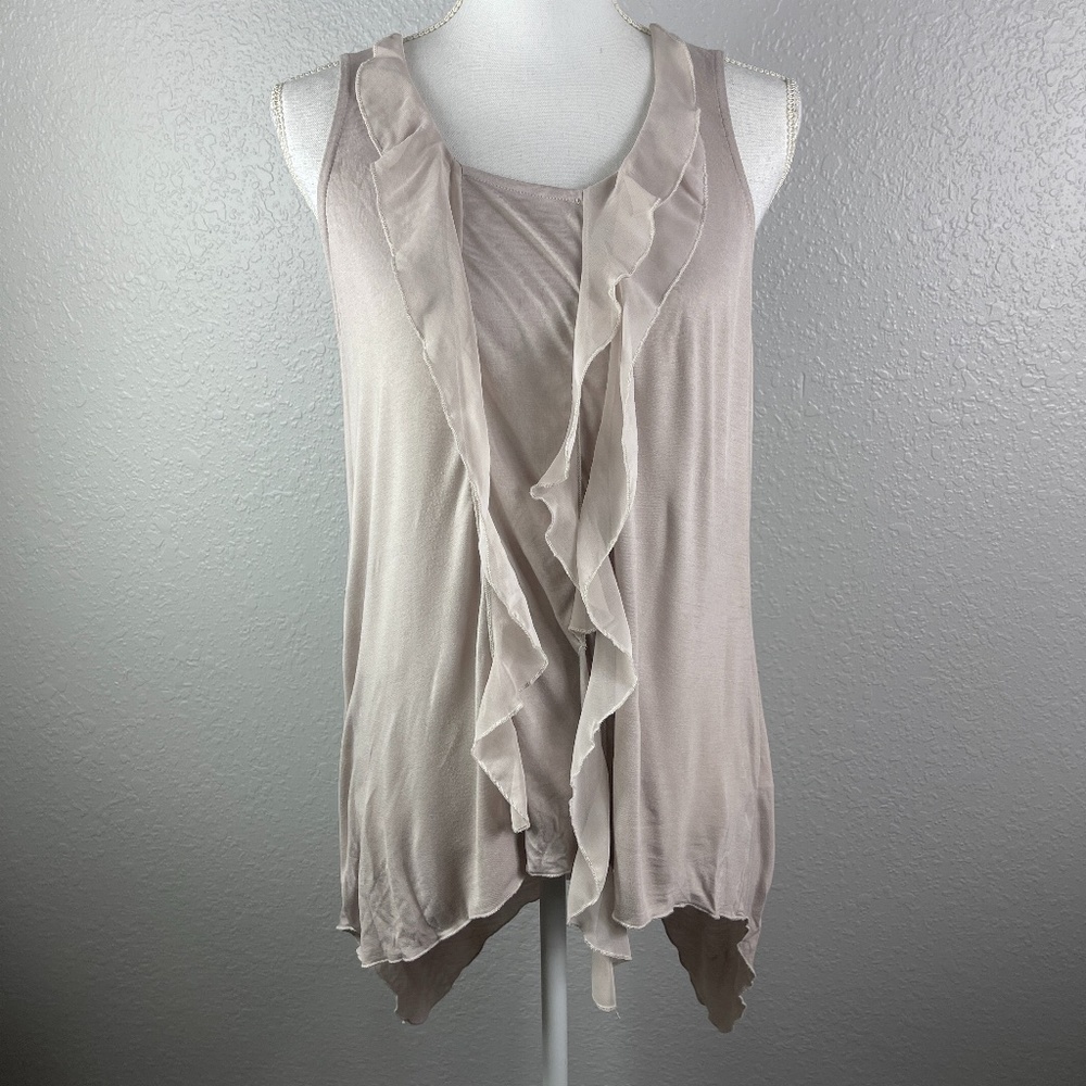 Kische light grey mauve color sleeveless with ruffle detail and flowy design